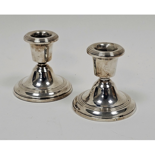 292 - Pair of modern silver squat candlesticks, each of circular form, hallmarked Birmingham 1981 by Broad... 