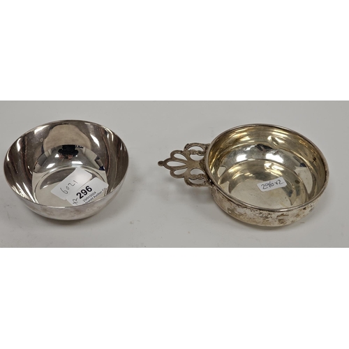 296 - Continental white metal porringer marked to the underside WEB Sterling and another continental white... 