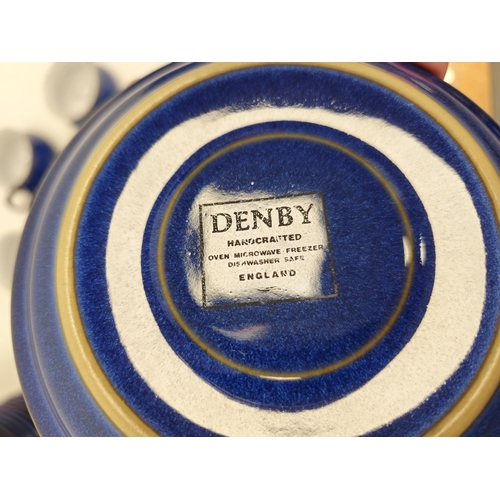 31 - Contemporary Denby powder blue ground part tea and coffee service, with printed marks, including bal... 