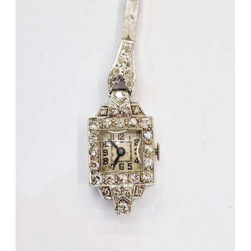 323 - Lady's platinum and diamond Art Deco-style cocktail watch, the square face with diamond borders, on ... 