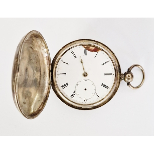 324 - Early Victorian silver cased full hunter pocket watch, the enamel dial having Roman numerals denotin... 