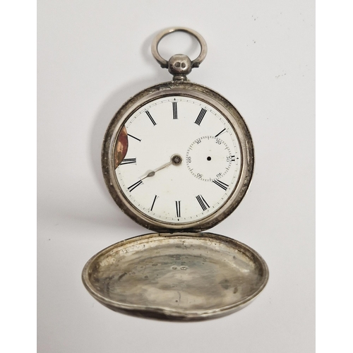 324 - Early Victorian silver cased full hunter pocket watch, the enamel dial having Roman numerals denotin... 