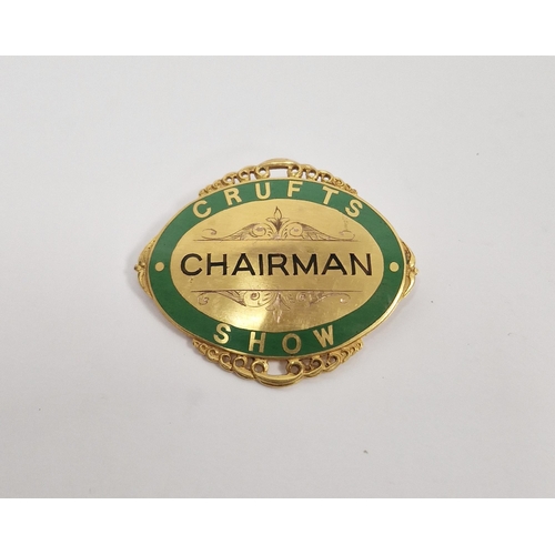 328 - 9ct gold enamelled Crufts Show Chairman badge inscribed to reverse 'Lord Northesk', 21.8g approx.