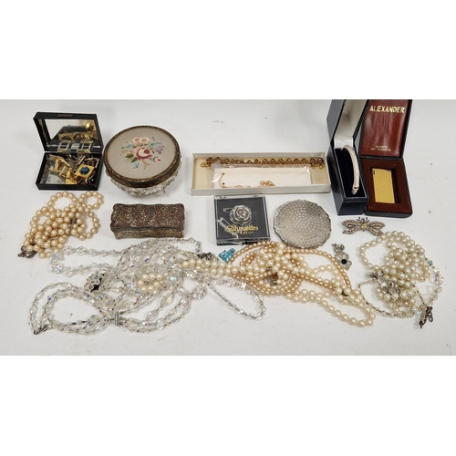 347 - Quantity costume jewellery to include crystal necklaces, faux pearls, compacts and other costume jew... 