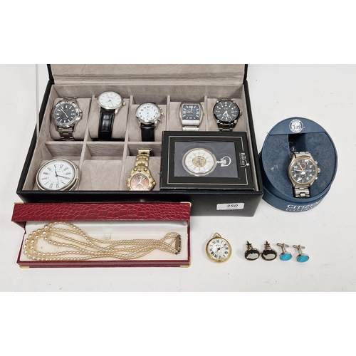 350 - Quantity watches in watch box and string of pearls