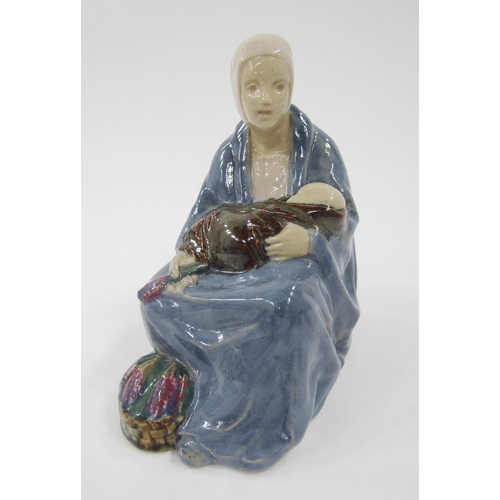 36 - Carter Stabler Adams Poole pottery lavender figure by Phoebe Stabler, the seated woman wearing heads... 