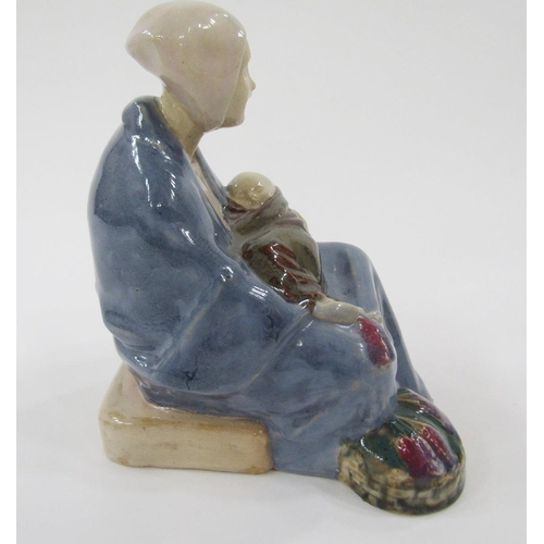 36 - Carter Stabler Adams Poole pottery lavender figure by Phoebe Stabler, the seated woman wearing heads... 