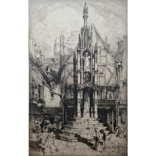 378 - After Hedley Hilton
 Drypoint etching
 The High Cross, Winchester, signed in pencil lower left, fram... 