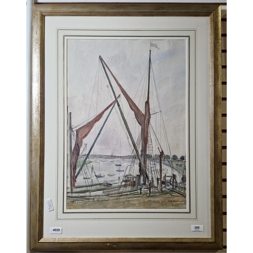 386 - Karl Hagedorn (1888-1969)
 Watercolour
 Boats docked at port, signed and dated '64 lower right, fram... 