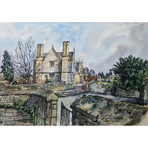 388 - David  Birch (b.1945)
 Watercolour drawing
 'Almhouses, Chipping Campden', signed and titled lower r... 