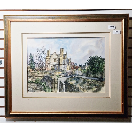 388 - David  Birch (b.1945)
 Watercolour drawing
 'Almhouses, Chipping Campden', signed and titled lower r... 