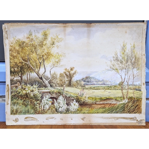 402 - Howe Bennett (20th century)
 Watercolour
 Country scene with figure and cart, signed lower left, fra... 