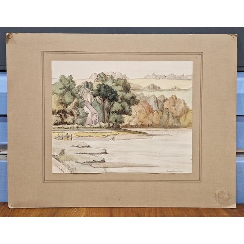 402 - Howe Bennett (20th century)
 Watercolour
 Country scene with figure and cart, signed lower left, fra... 