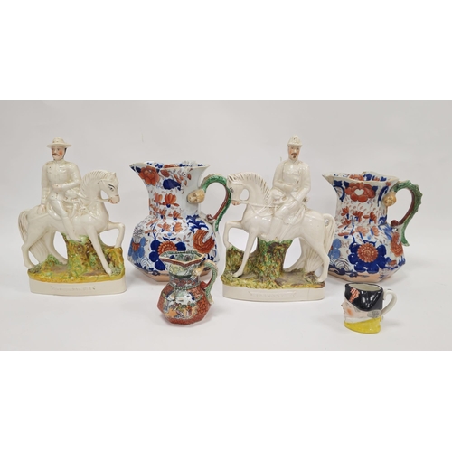 41 - LOT WITHDRAWN
 Three 19th century Mason's Ironstone Hydra jugs, a pair of Staffordshire pottery eque... 