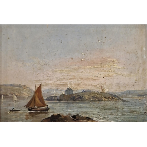 414 - 19th century school
 Oil on tin
 Four miniature oil paintings, three of coastal scenes and one of a ... 