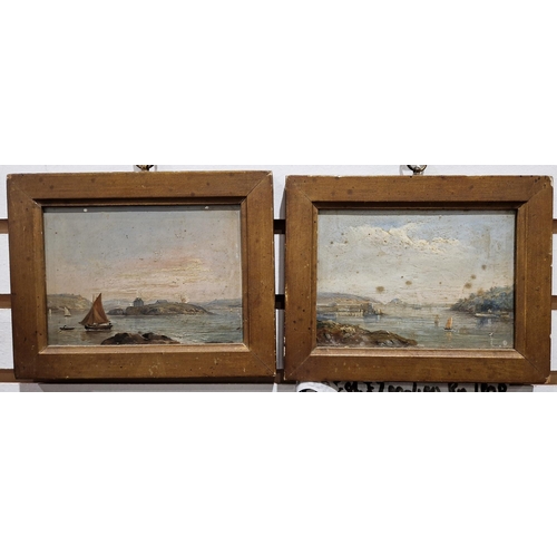 414 - 19th century school
 Oil on tin
 Four miniature oil paintings, three of coastal scenes and one of a ... 