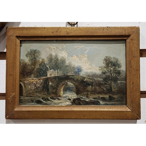 414 - 19th century school
 Oil on tin
 Four miniature oil paintings, three of coastal scenes and one of a ... 