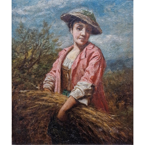 417 - 19th century school
 Pair oils on canvas 
 Half-length studies of a pair of country girls, one in wo... 