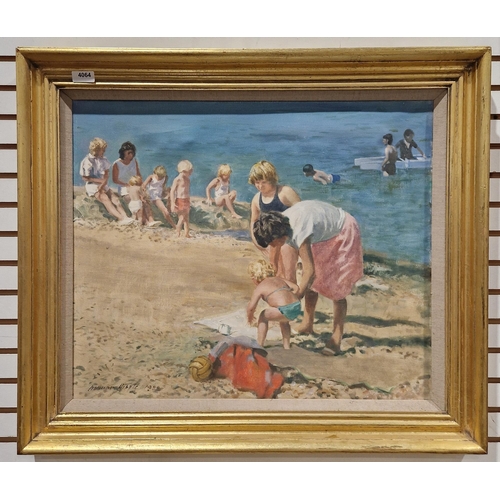 419 - Norman R. Hepple R.A. (British, 1908-1994)
  Oil on canvas
 Women and Chidren on the Beach, signed a... 