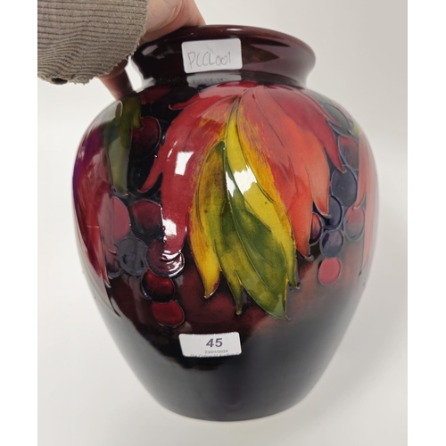 45 - Moorcroft 'Leaf and Berry' pattern oviform vase, 20th century, painted and impressed marks, tube lin... 