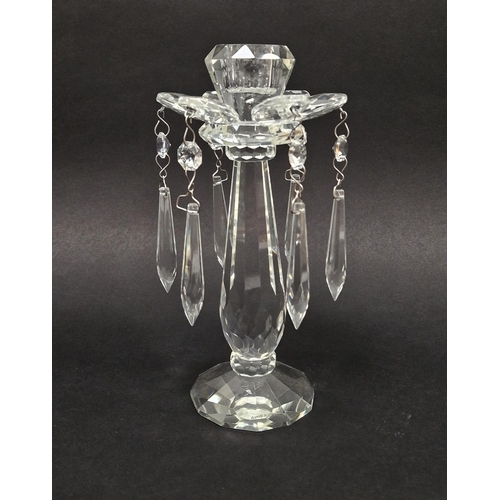 54 - Villeroy & Boch glass lustre candlestick with faceted petal-shaped, the petal-shaped top suspending ... 