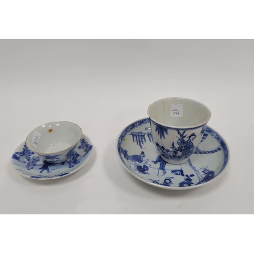 76 - Two Chinese porcelain blue and white tea bowls, probably 18th century, the first of flared form pain... 