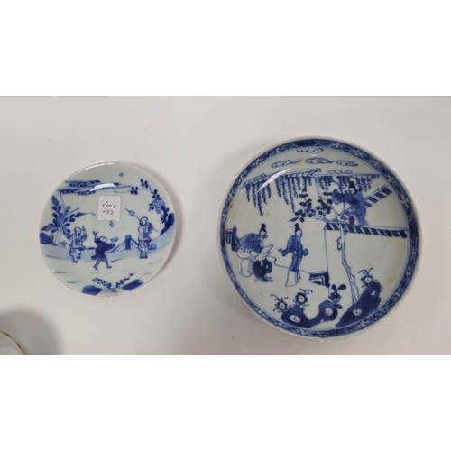 76 - Two Chinese porcelain blue and white tea bowls, probably 18th century, the first of flared form pain... 