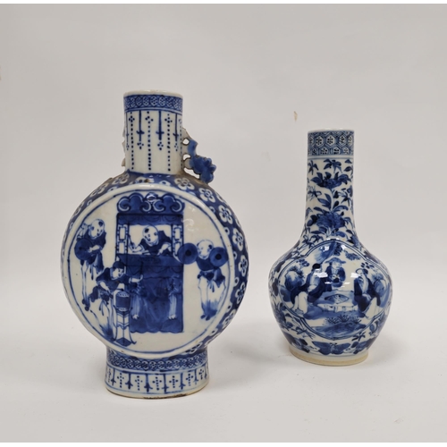 78 - Two Chinese porcelain blue and white Qing Dynasty vases, the first of moonflask form with pierced be... 