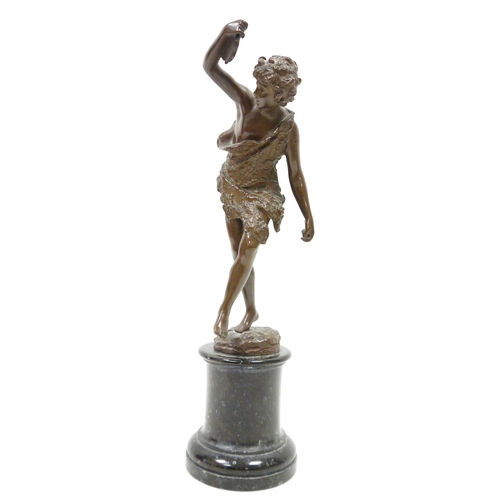 96 - After Max Lindenberg (1873-1910) bronze figure of a dancing Bacchic youth, holding a tambourine and ... 