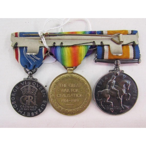 108 - WWI war medal, victory medal and 1937 George VI coronation medal. WWI medals named 'R.M.A. 1179-S-G.... 