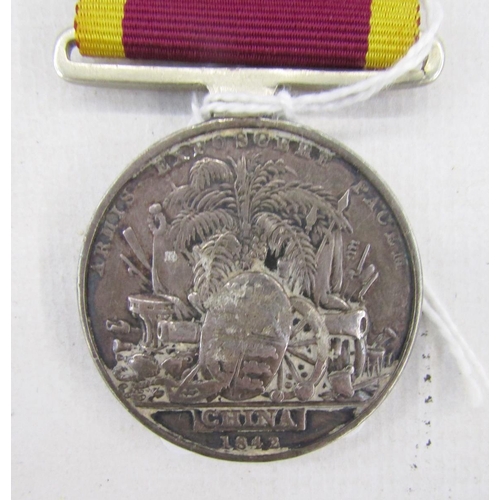 120 - Victorian China war medal 1842, named to 'Joseph Woodcock 98th Regiment Foot', replacement ribbon su... 