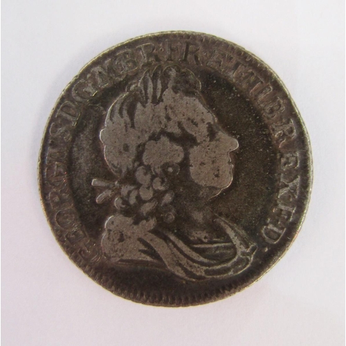 141 - George 1st 1723 shilling, first laureate and draped bust right, reserve SSC in angles