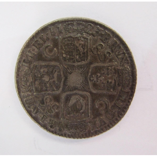 141 - George 1st 1723 shilling, first laureate and draped bust right, reserve SSC in angles