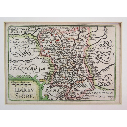 314 - John Speed (1552-1629), pocket-sized/miniature partially coloured map of 'Darbyshire' accompanied by... 