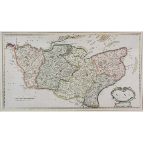 318 - Robert Morden (1650-1703), hand coloured engraved map of Kent,  36cm x 64.5cm