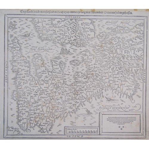 326 - Sebastian Munster, an engraved map of England (German), on its side, titled 'Anglia Engelandt...', c... 