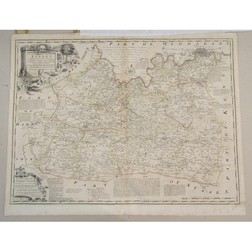 331 - E Bowen & T. Kitchin, a partly coloured engraved map of Surrey, a double page from The Large English... 