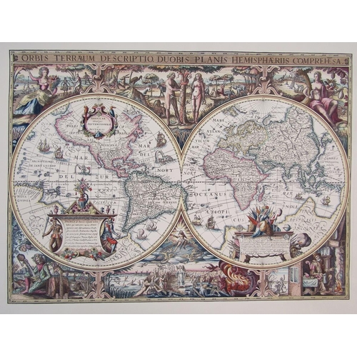 333 - Two reproduction maps, comprising: Map of the World, possibly after Joannes Jansonius, Amsterdam, an... 