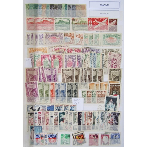 48 - French Colonies stamps: large blue stock book of definitives, commemoratives, postage due and local,... 