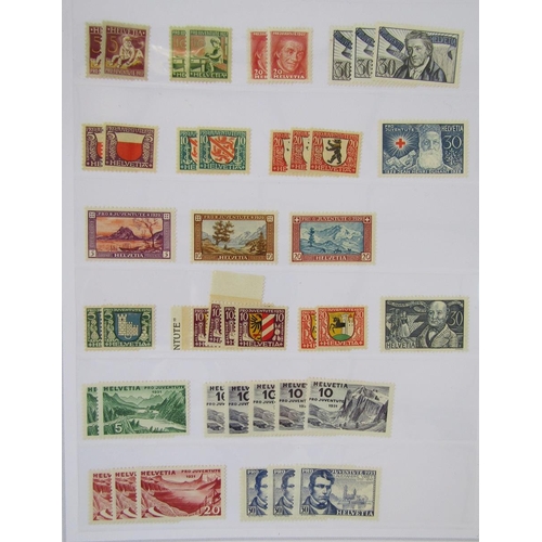 49 - Switzerland stamps: three stock-books, empty album and loose in bag with accumulation of mint and us... 