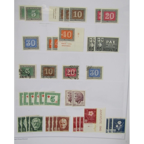 49 - Switzerland stamps: three stock-books, empty album and loose in bag with accumulation of mint and us... 