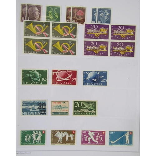 49 - Switzerland stamps: three stock-books, empty album and loose in bag with accumulation of mint and us... 