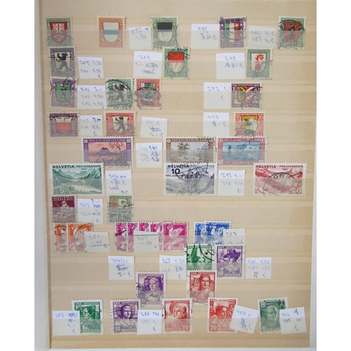 49 - Switzerland stamps: three stock-books, empty album and loose in bag with accumulation of mint and us... 