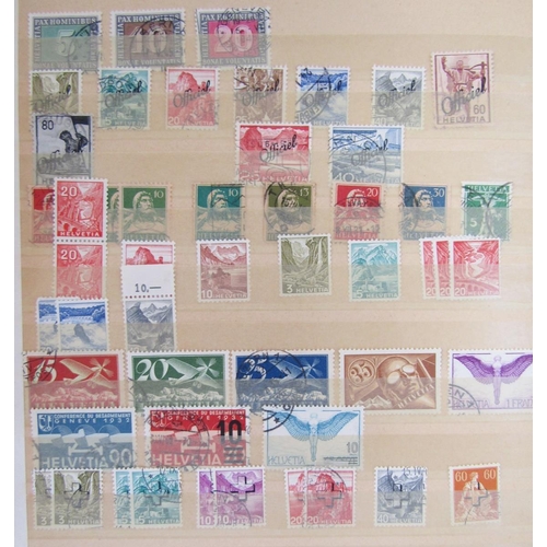 49 - Switzerland stamps: three stock-books, empty album and loose in bag with accumulation of mint and us... 