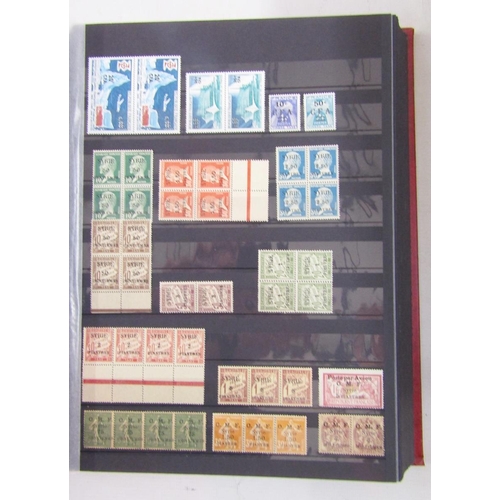 60 - World stamps: Boxed accumulation including red sleeved Lindner album with stock-cards, packets, sing... 