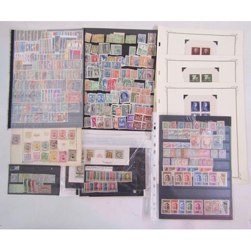 60 - World stamps: Boxed accumulation including red sleeved Lindner album with stock-cards, packets, sing... 