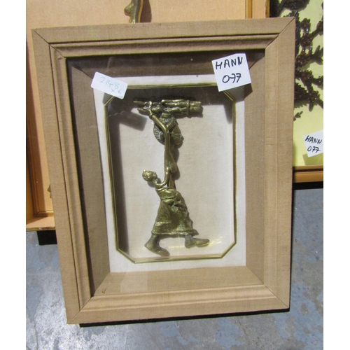 460 - Brass coloured metal figures of African women, in traditional dress which are in box frames x 2 , a ... 