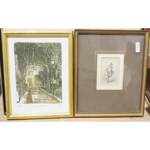 462 - Three framed etchings, including: Victoria Square, after Fran MacGill, a 19th century engraving of m... 