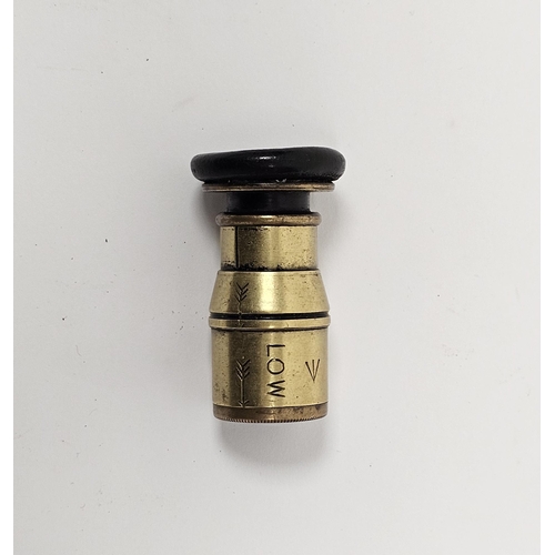 109I - Early 20th century military issue brass lens with screw fitting, stamped LOW, with arrow marks 5.5cm... 