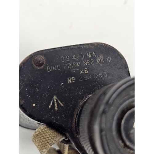 117 - Pair of Taylor Hobson WWII binoculars, bino prism No.2 MK.III, no.2910531943, a copper spirit burner... 